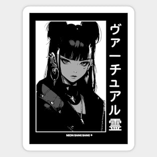 Goth Stylish Japanese Girl Anime Black and White Manga Aesthetic Streetwear Magnet